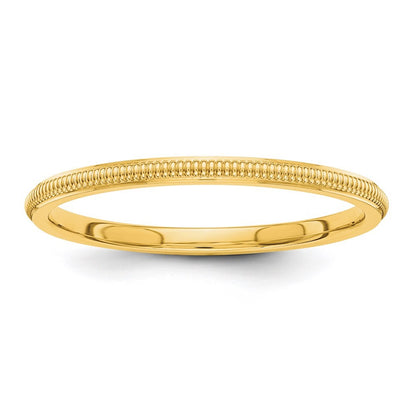 14k Yellow Gold 1.5mm Milgrain Stackable Band Ring Size 8