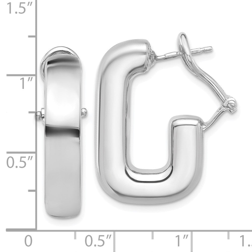Sterling Silver RH-plated Polished J-Hoop Omega Back Earrings
