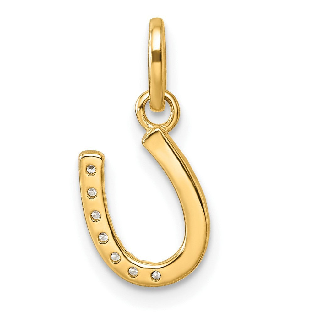 14k Yellow Gold Polished Diamond Beaded Horseshoe Pendant