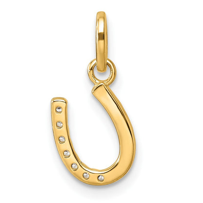 14k Yellow Gold Polished Diamond Beaded Horseshoe Pendant
