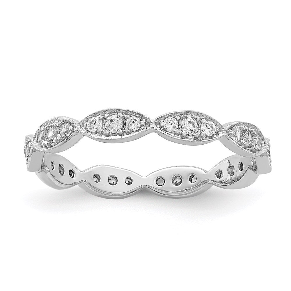 Sterling Silver Rhodium-plated Fancy Scalloped Cubic Zirconia Band Size 7