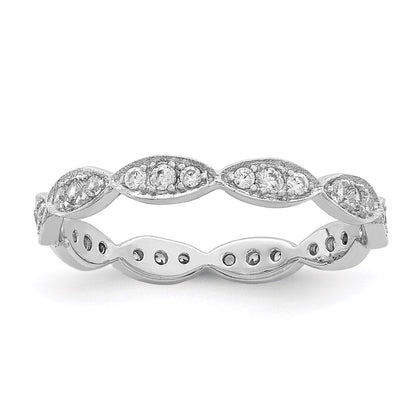 Sterling Silver Rhodium-plated Fancy Scalloped Cubic Zirconia Band Size 7