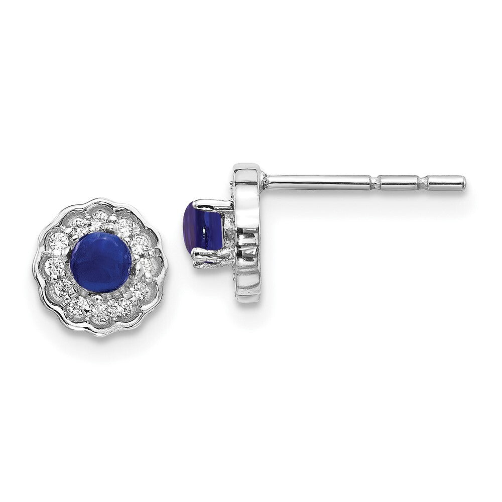 14k White Gold Diamond and Cabochon Sapphire Stud Earrings Gift for Women