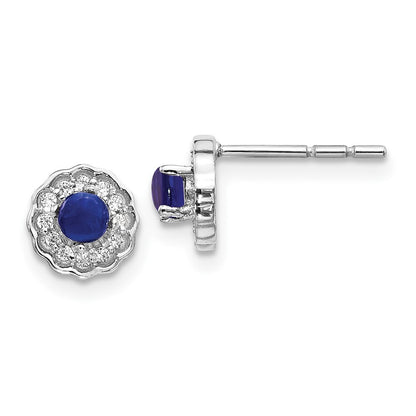 14k White Gold Diamond and Cabochon Sapphire Stud Earrings Gift for Women