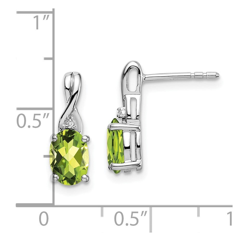 14k White Gold Oval Peridot and Diamond Drop & Dangle Earrings