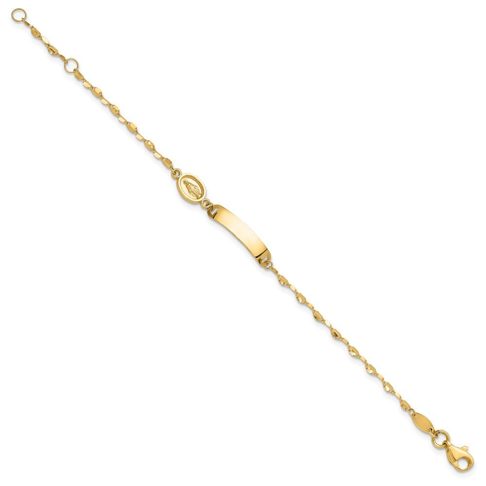 14k Yellow Gold  Miraculous Medal and 19x4mm Plate 6" Baby/Child ID Bracelet