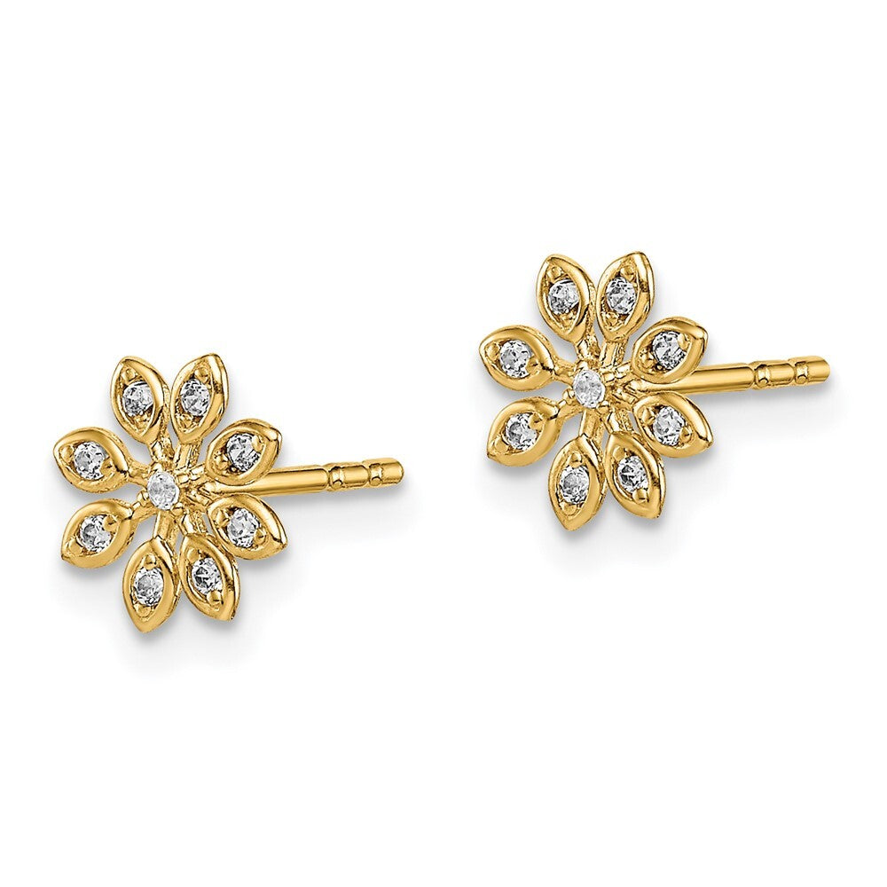 14k Yellow Gold Cubic Zirconia Flower Stud Earrings Gift for Women