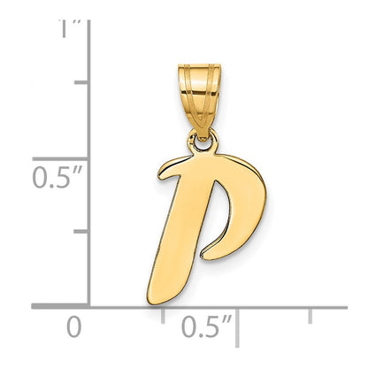 14k Yellow Gold Polished Script Letter P Initial Pendant for Women