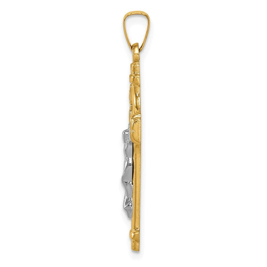 14k Two-tone Gold Polished INRI Crucifix Pendant for Women