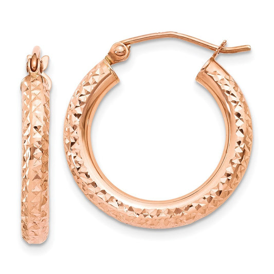 14k Rose Gold 3mm Diamond-cut Hoop