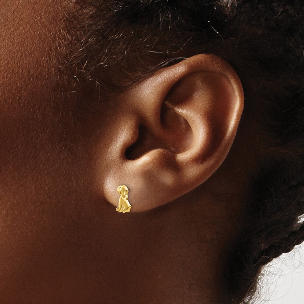 14k Yellow Gold Sitting Dog Stud Earrings