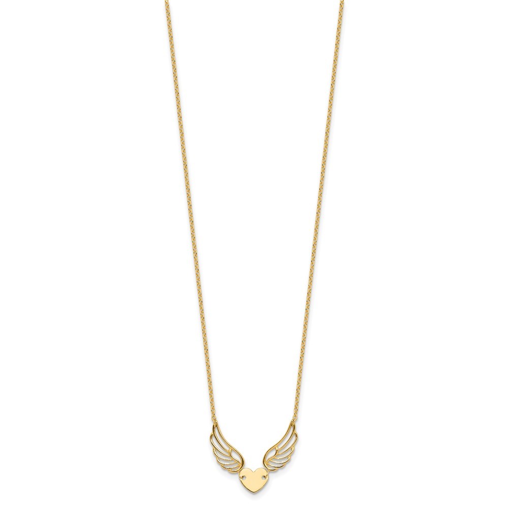 14k Yellow Gold Polished Wings and Heart 17 inch Necklace