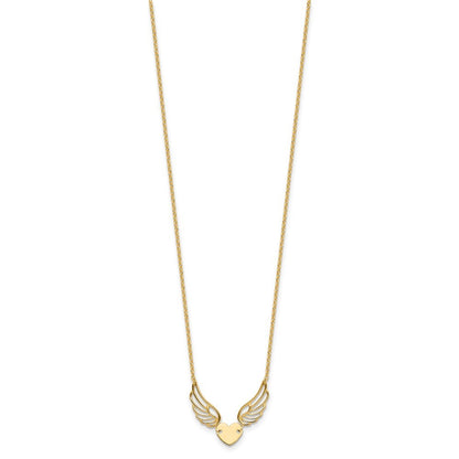 14k Yellow Gold Polished Wings and Heart 17 inch Necklace