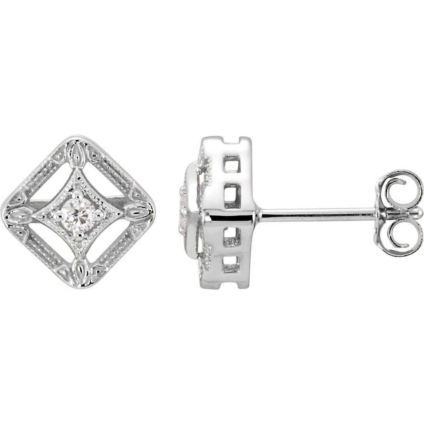 Gift for Mothers 14k White Gold .08 CTW Natural Diamond Filigree Stud Earrings