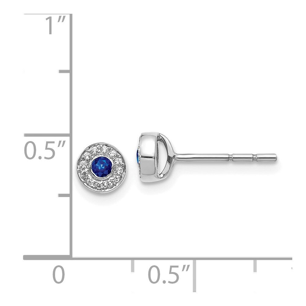 14k White Gold Diamond and Sapphire Halo Stud Earrings