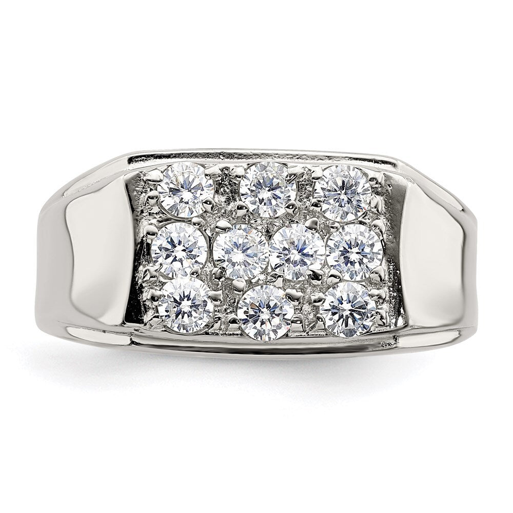 Sterling Silver Rhodium-plated Men's Cubic Zirconia Ring Size 9