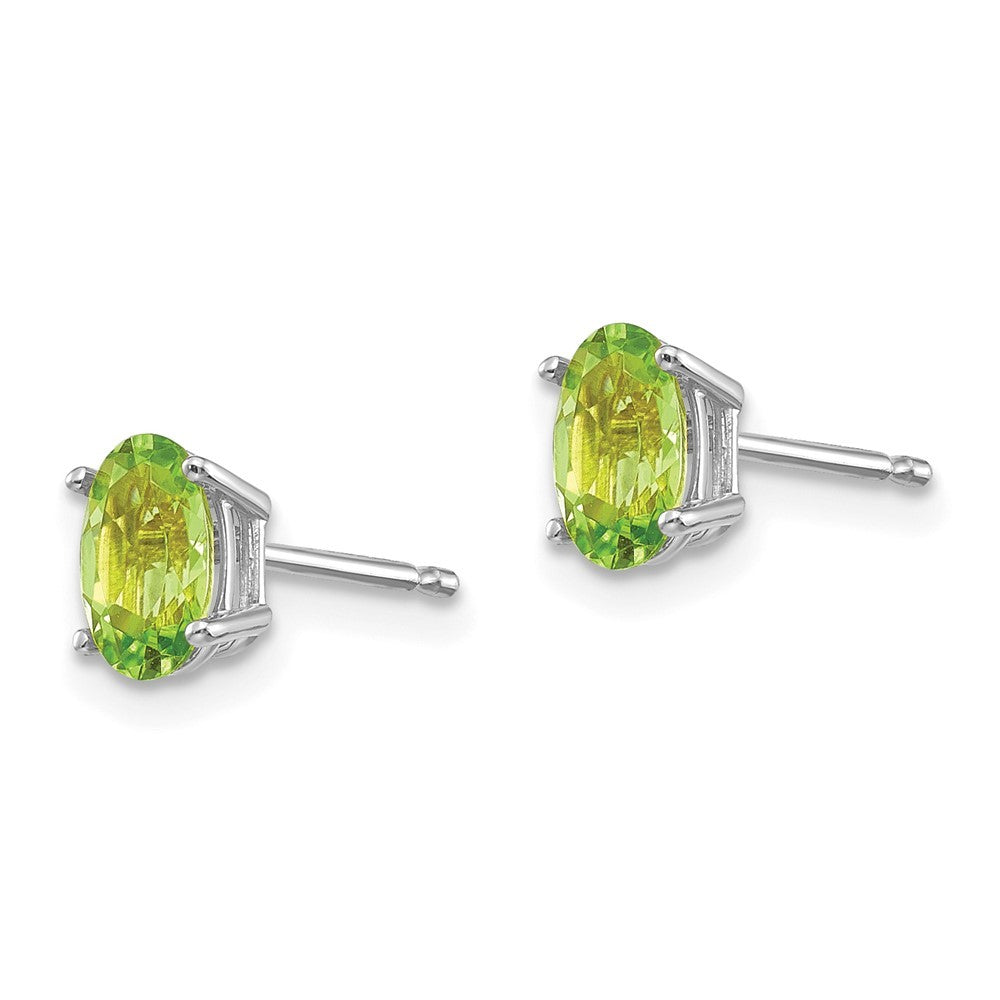 14k White Gold 6x4 Oval August/Peridot Earrings