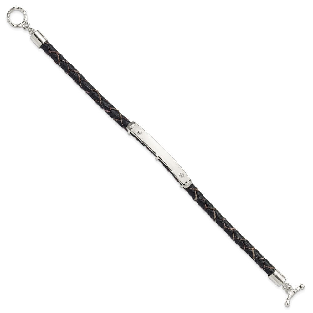 Sterling Silver Genuine Leather ID 8in Toggle Bracelet