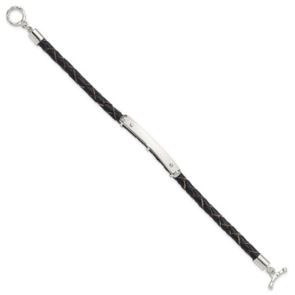 Sterling Silver Genuine Leather ID 8in Toggle Bracelet