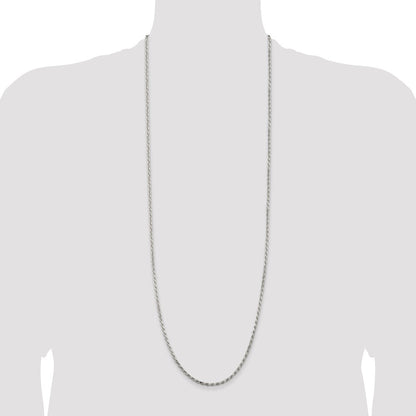 Sterling Silver Rhodium-plated 2.5mm Diamond-cut Rope Chain