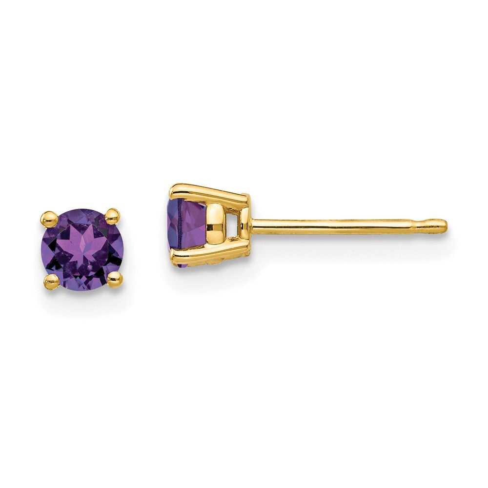 14k Yellow Gold 4mm Amethyst Stud Earrings Gift for Women