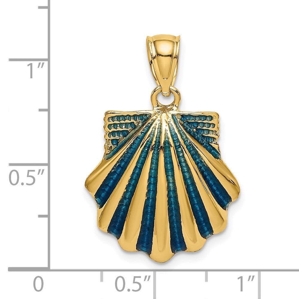 14k Yellow Gold Blue Enamel Scallop Shell Charm