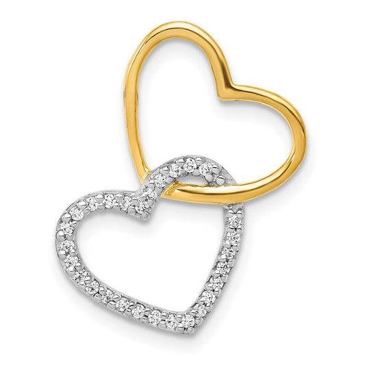 14k Two-tone Gold 1/10ct. Diamond Double Heart Chain Slide Pendant