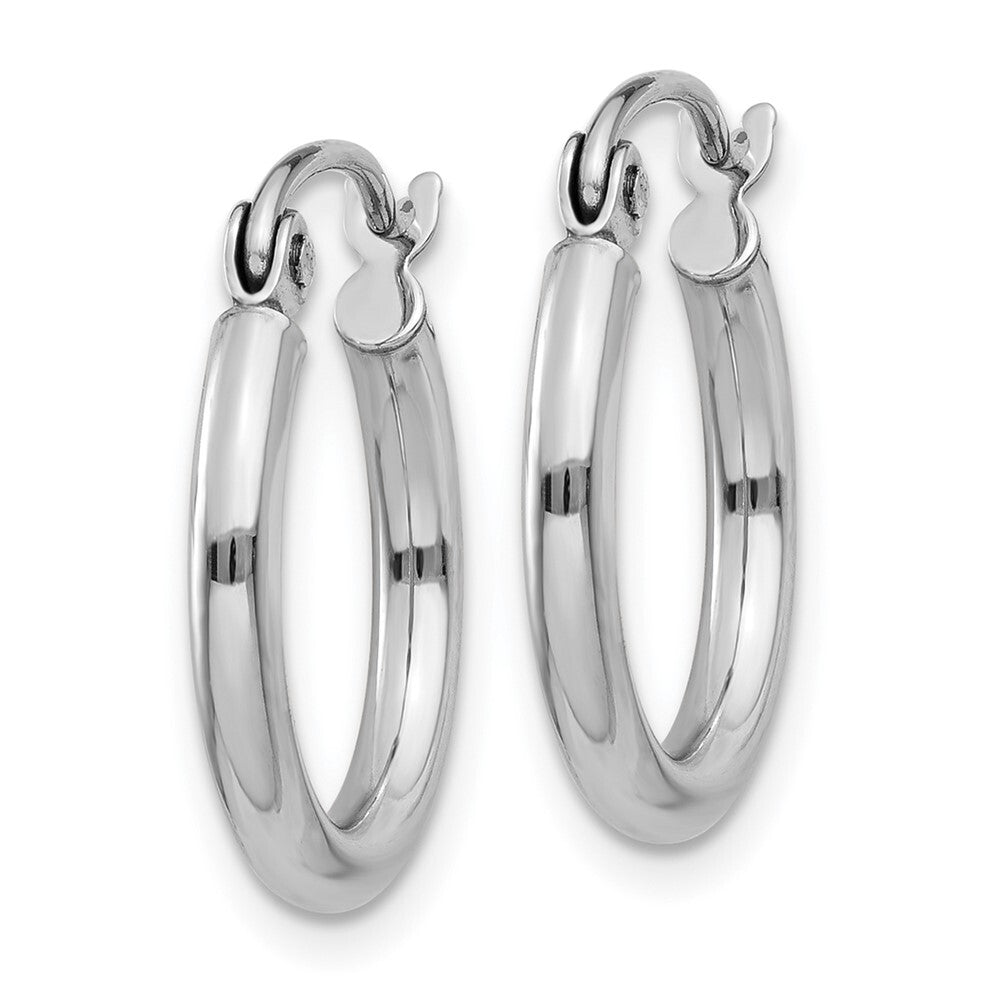 14k White Gold Polished 2x15mm Lightweight Tube Hoop Earrings Gift for Women
