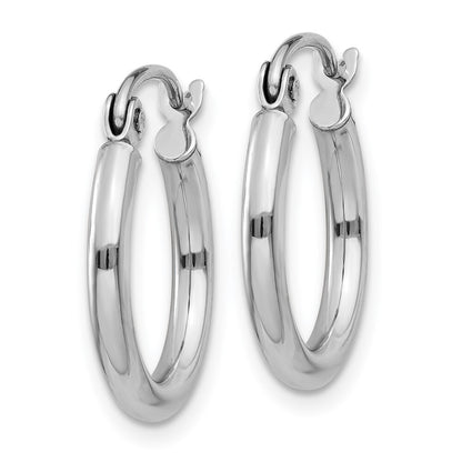 14k White Gold Polished 2x15mm Lightweight Tube Hoop Earrings Gift for Women