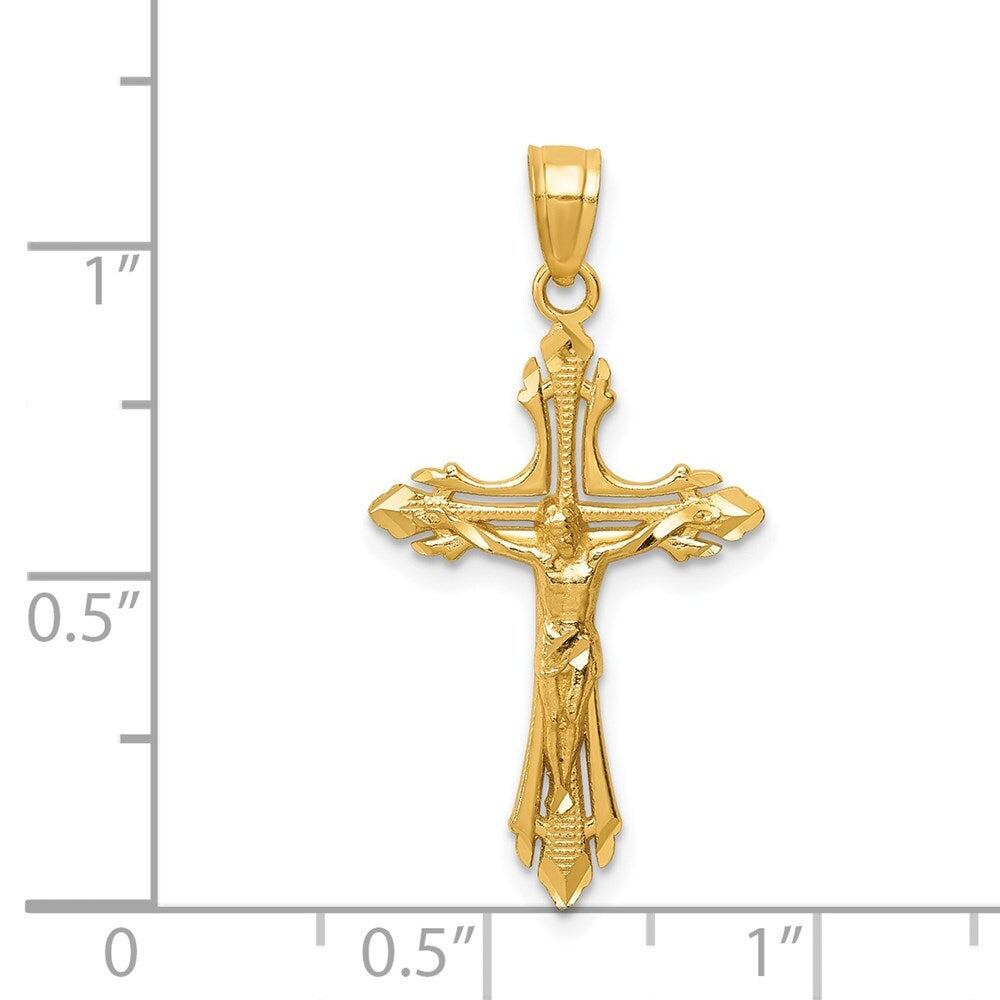 14k Yellow Gold Diamond-cut Crucifix Pendant