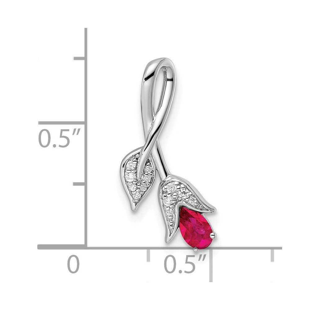 14k White Gold Ruby and Diamond Floral Chain Slide Pendant for Women