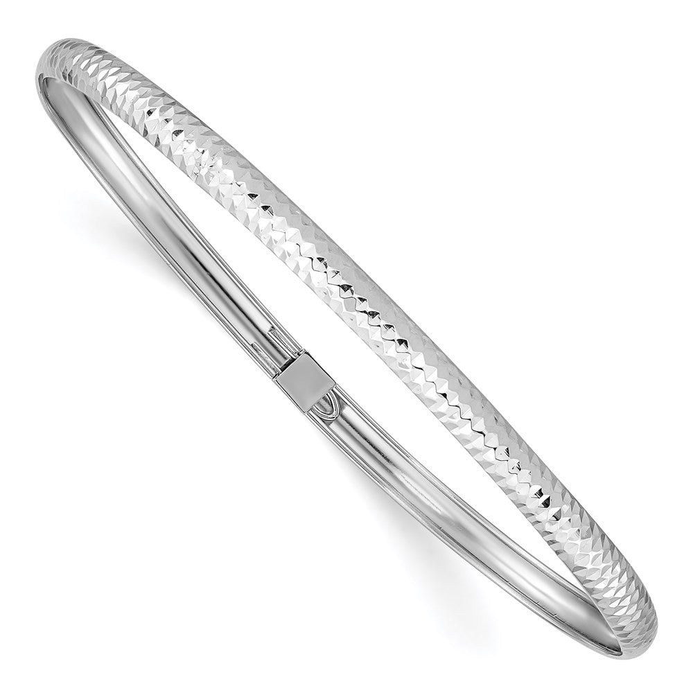14k White Gold Polished Textured 4.00mm Flexible Oval Bangle Bracelet