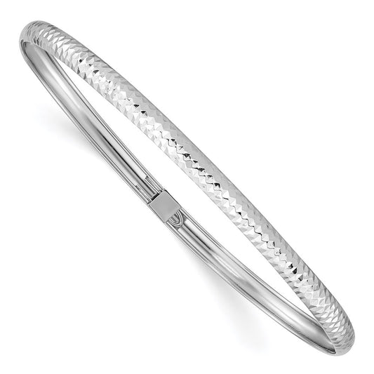 14k White Gold Polished Textured 4.00mm Flexible Oval Bangle Bracelet