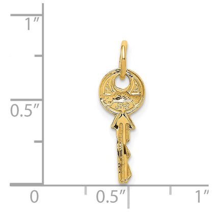 14k Yellow Gold Polished 3D Rounded Top Key Charm Pendant for Women