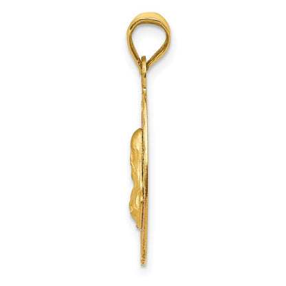 14k Yellow Gold Rose and White Rhodium Diamond-Cut Sagrado Corazon Oval Pendant