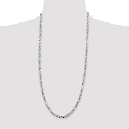 Sterling Silver Rhodium-plated 4.3mm Pav� Flat Figaro Chain
