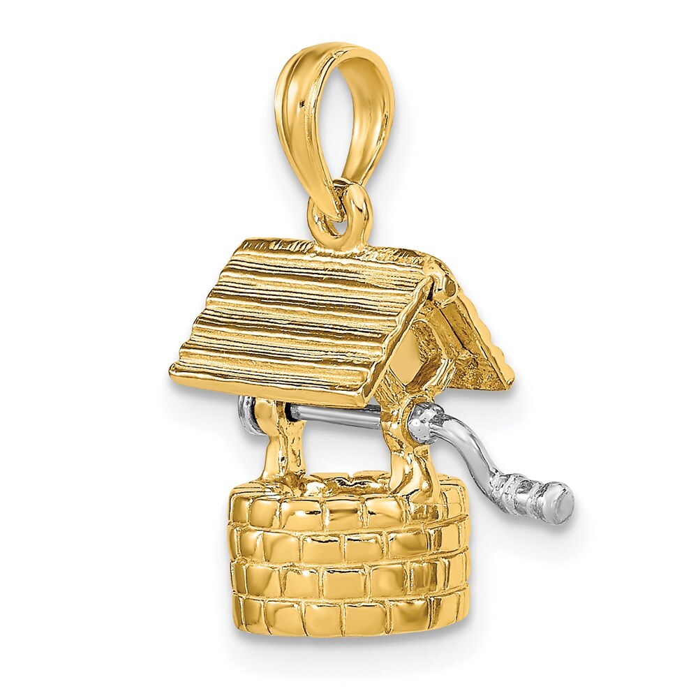14k Yellow Gold Polished 3-D Moveable Wishing Well Charm Pendant for Women