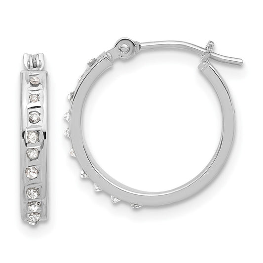 14K White Gold Diamond Fascination Polished Hoop Earrings Gift for Women