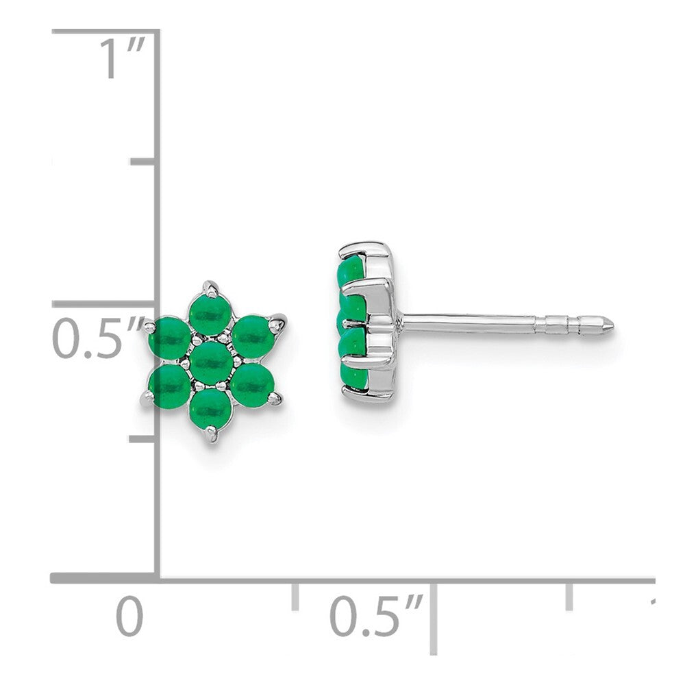 14k White Gold Emerald Floral Stud Earrings Gift for Women