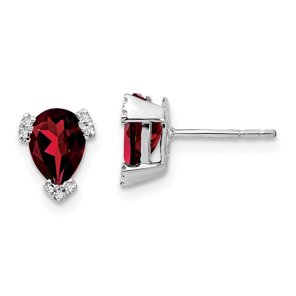 14k White Gold Pear Garnet and Diamond Stud Earrings Gift for Women