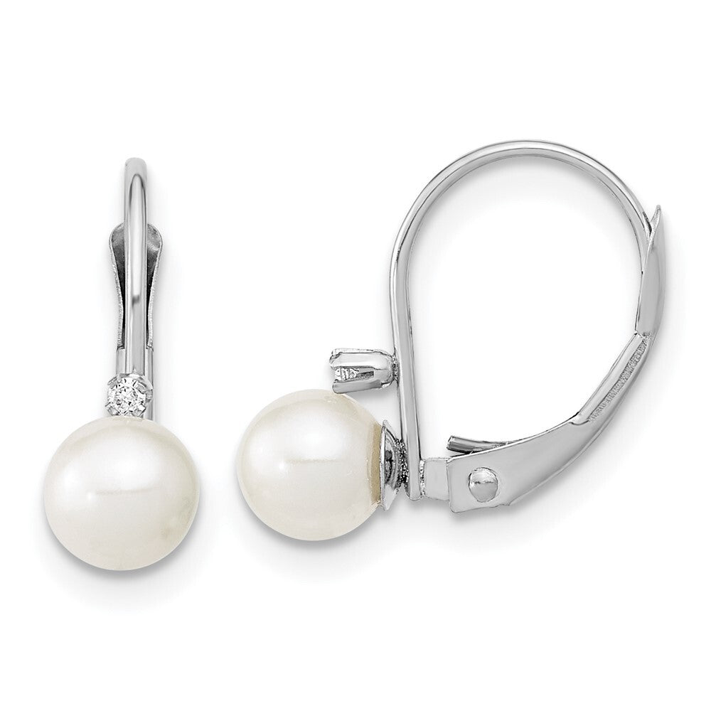 14k Gold 5-6mm Freshwater Cultured Pearl & .02 Carat Diamond Leverback Earrings