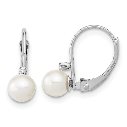 14k Gold 5-6mm Freshwater Cultured Pearl & .02 Carat Diamond Leverback Earrings