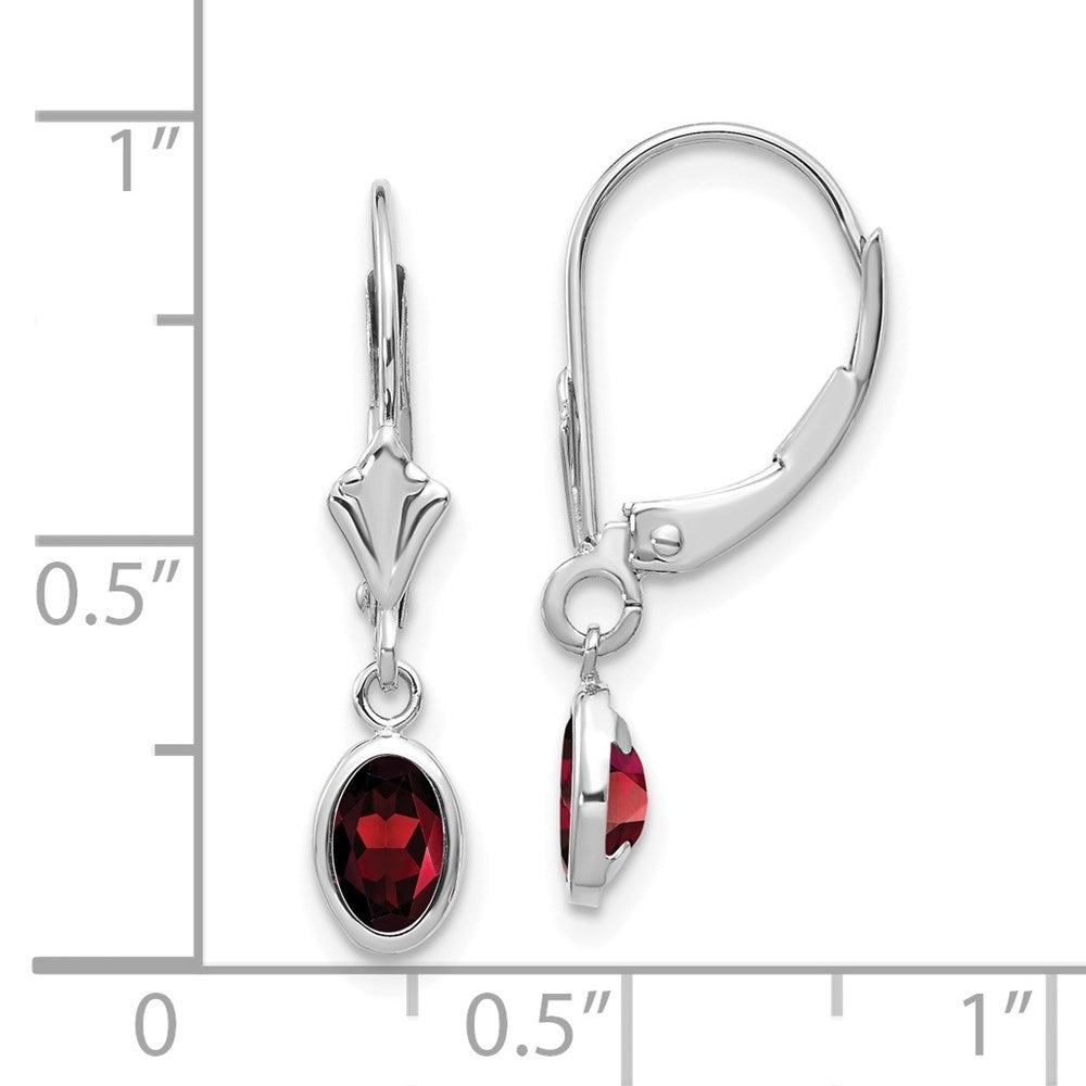 14k White Gold 6x4 Oval Garnet Earrings