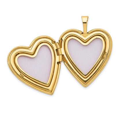 14k Yellow Gold 20mm Diamond Polished and Satin Heart Locket Pendant for Women