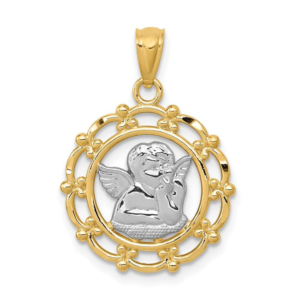 14k Yellow Gold w Rhodium Angel Pendant
