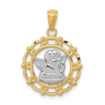 14k Yellow Gold w Rhodium Angel Pendant