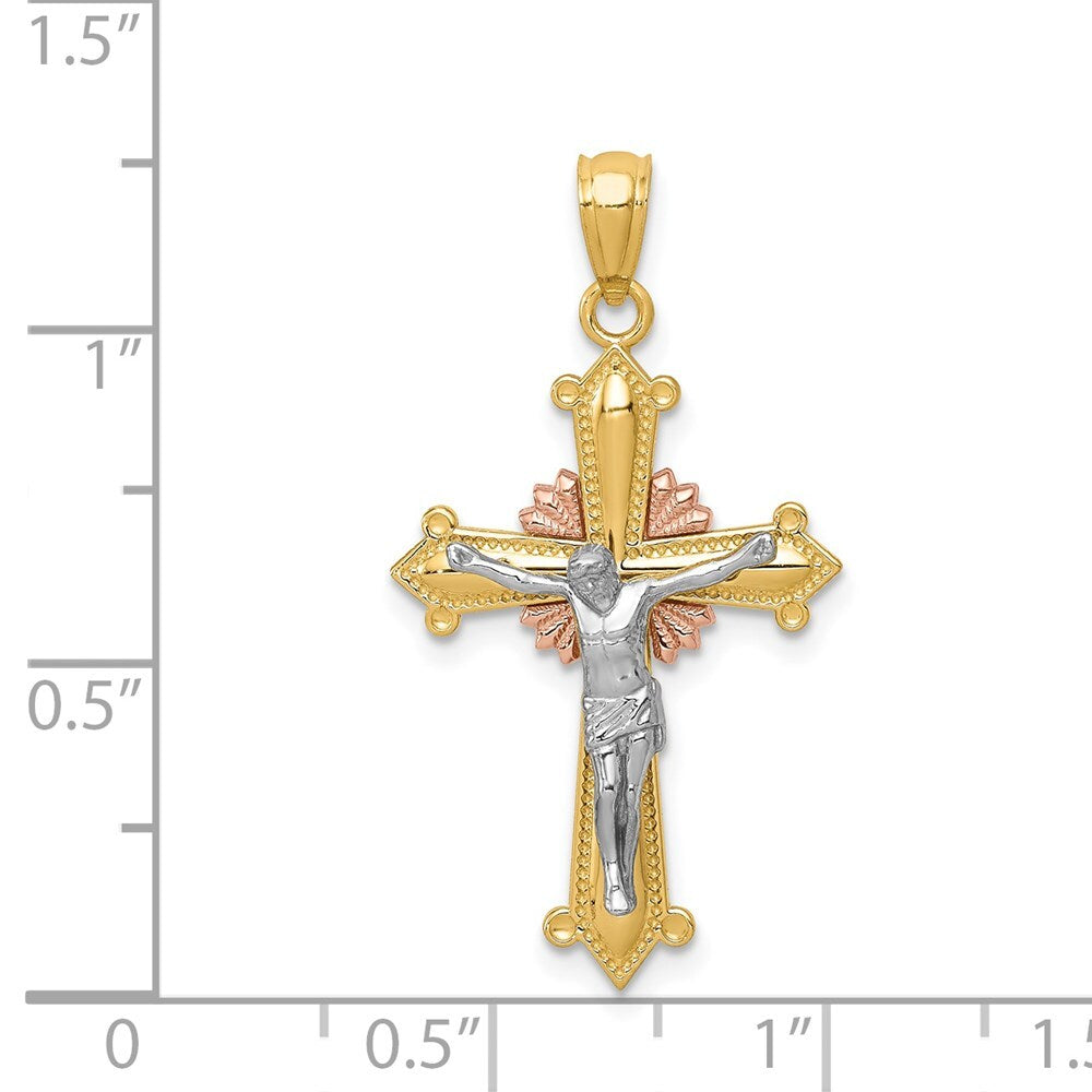 14k Tri-Color Gold Tri-color Polished Crucifix Pendant for Women