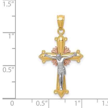 14k Tri-Color Gold Tri-color Polished Crucifix Pendant for Women
