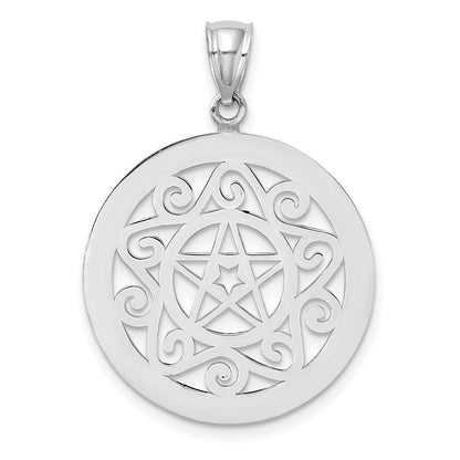 14k White Gold Tribal Star In Round Frame Charm Pendant for Women