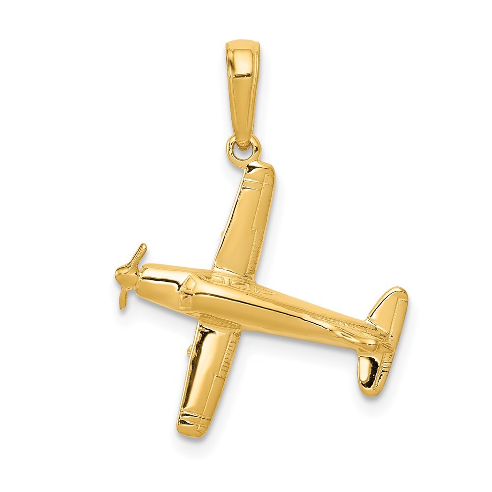 14k Yellow Gold 3-D Low-Wing Airplane Pendant for Women